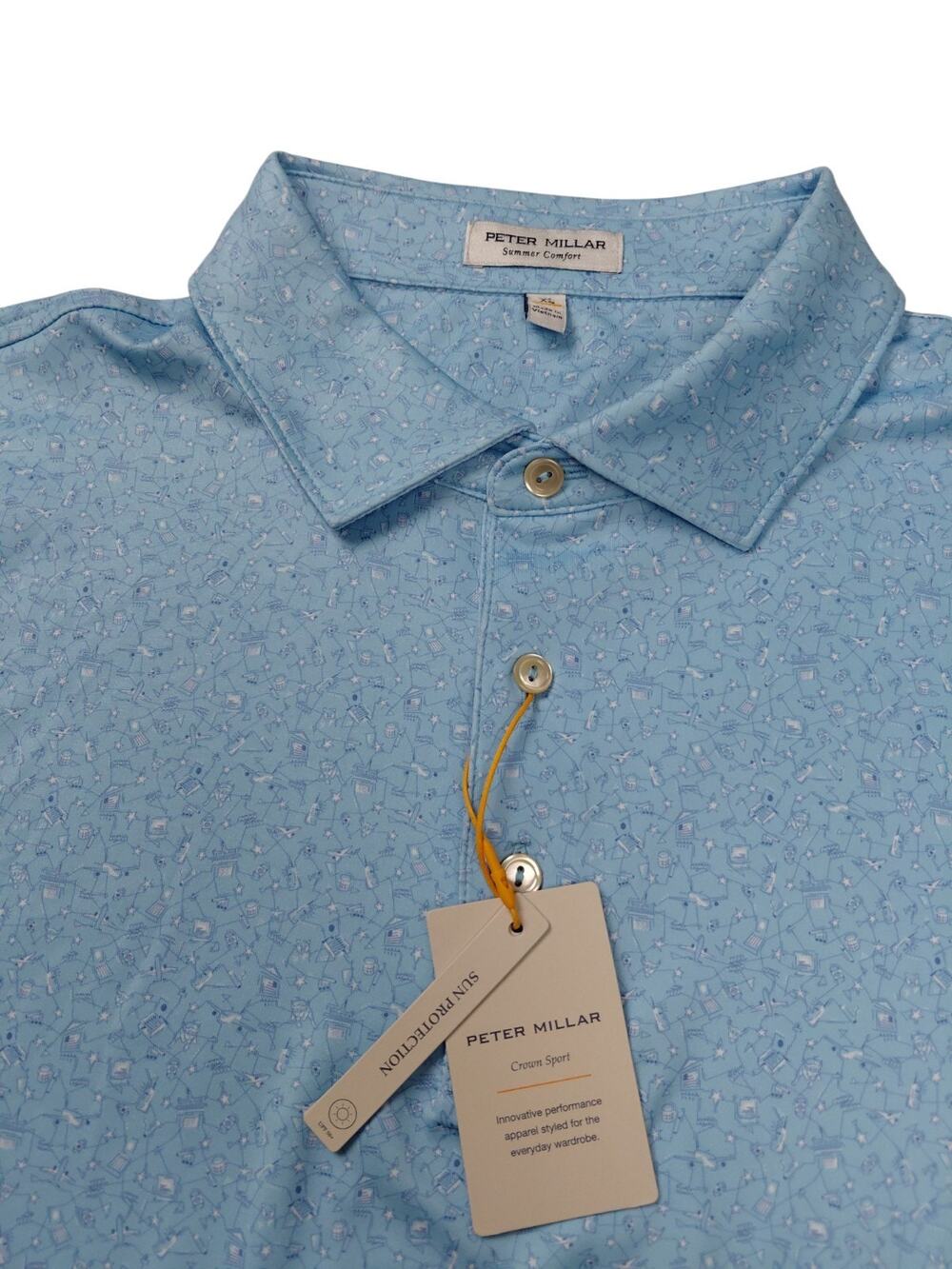 Peter Millar Summer Comfort Seaport Blue Chambers Golf Polo Men's Size XL
